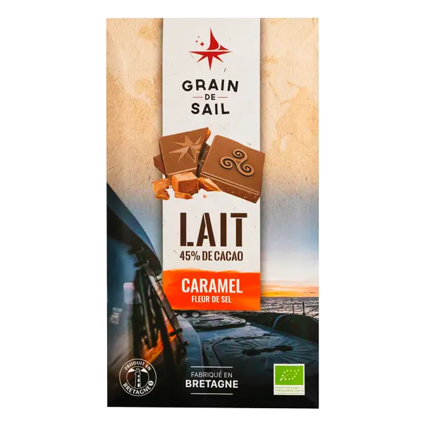 GRAIN DE SAIL  TABLETTE LAIT CARAMEL & FLEUR DE SEL BIO 100GR