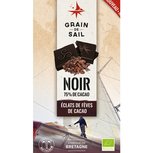 GRAIN DE SAIL TABLETTE NOIR 75% ECLAT DE  FEVES DE CACAO 100GR
