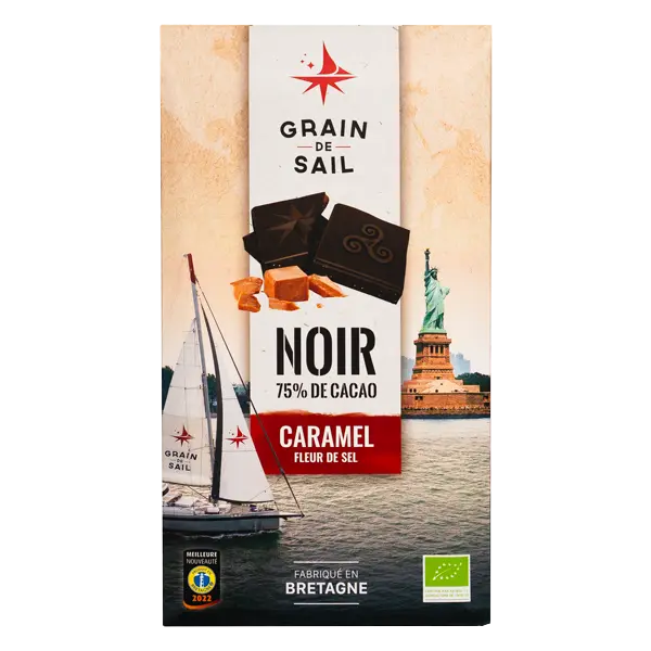 GRAIN DE SAIL TABLETTE NOIR 75% CARAMEL FLEUR DE SEL   100GR