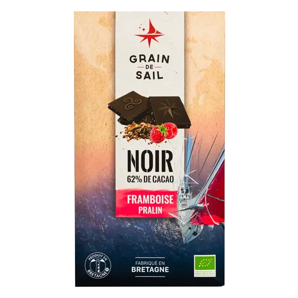 GRAIN DE SAIL TABLETTE NOIR 62%  FRAMBOISE PRALIN 100GR