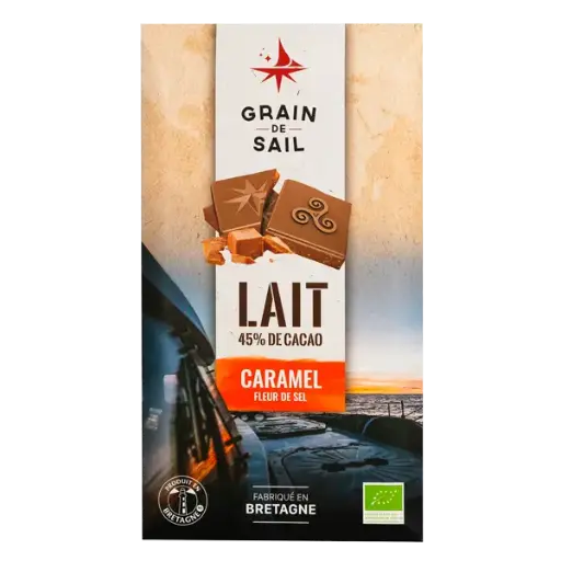 GRAIN DE SAIL  TABLETTE LAIT CARAMEL & FLEUR DE SEL BIO 100GR