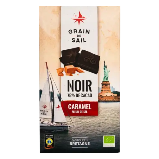 GRAIN DE SAIL TABLETTE NOIR 75% CARAMEL FLEUR DE SEL   100GR