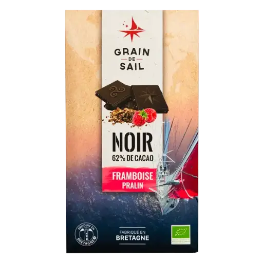 GRAIN DE SAIL TABLETTE NOIR 62%  FRAMBOISE PRALIN 100GR